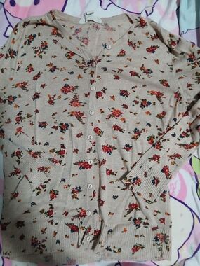 Active Basic Beige Floral Knit Cardigan